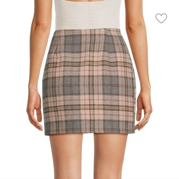 NWT Area Stars plaid mini skirt size large grey brown and pink - Picture 2 of 6